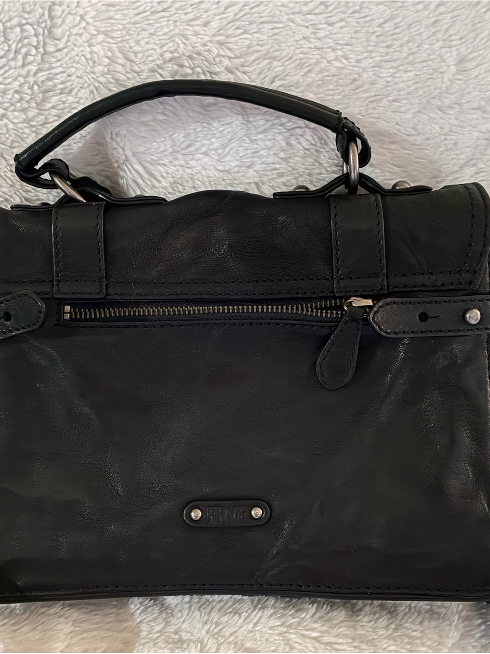 Frye Black Leather Messenger Satchel with Silver Hardware - Picture 2 of 4